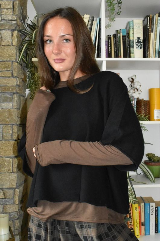 Essential Cashmere Blend Sheer Layering Top Chocolate